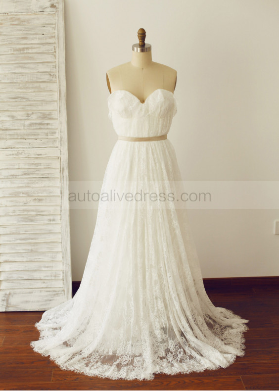 Strapless Sweetheart Full Lace Wedding Dress 